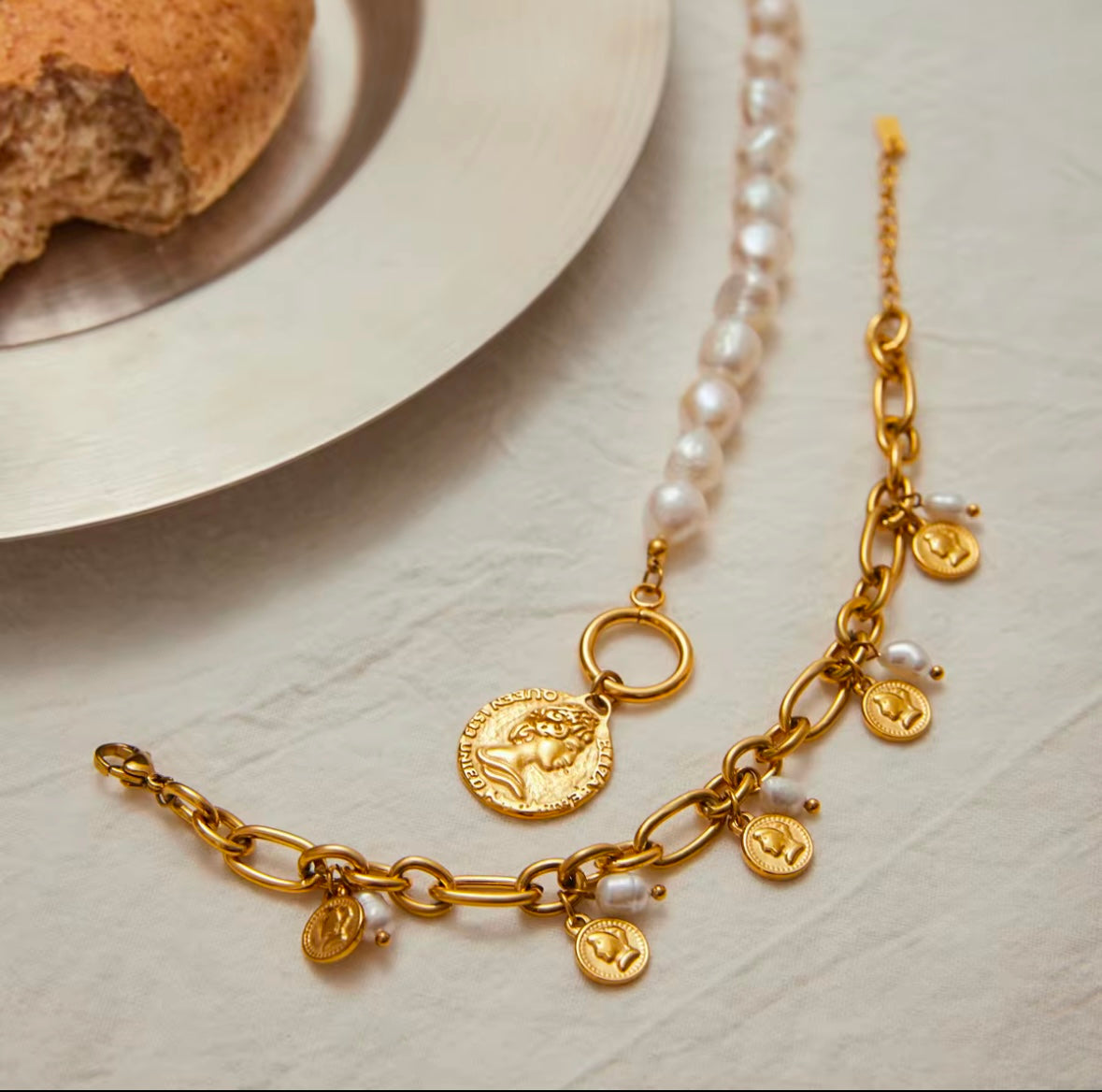 The Roman Pearl Charm Bracelet